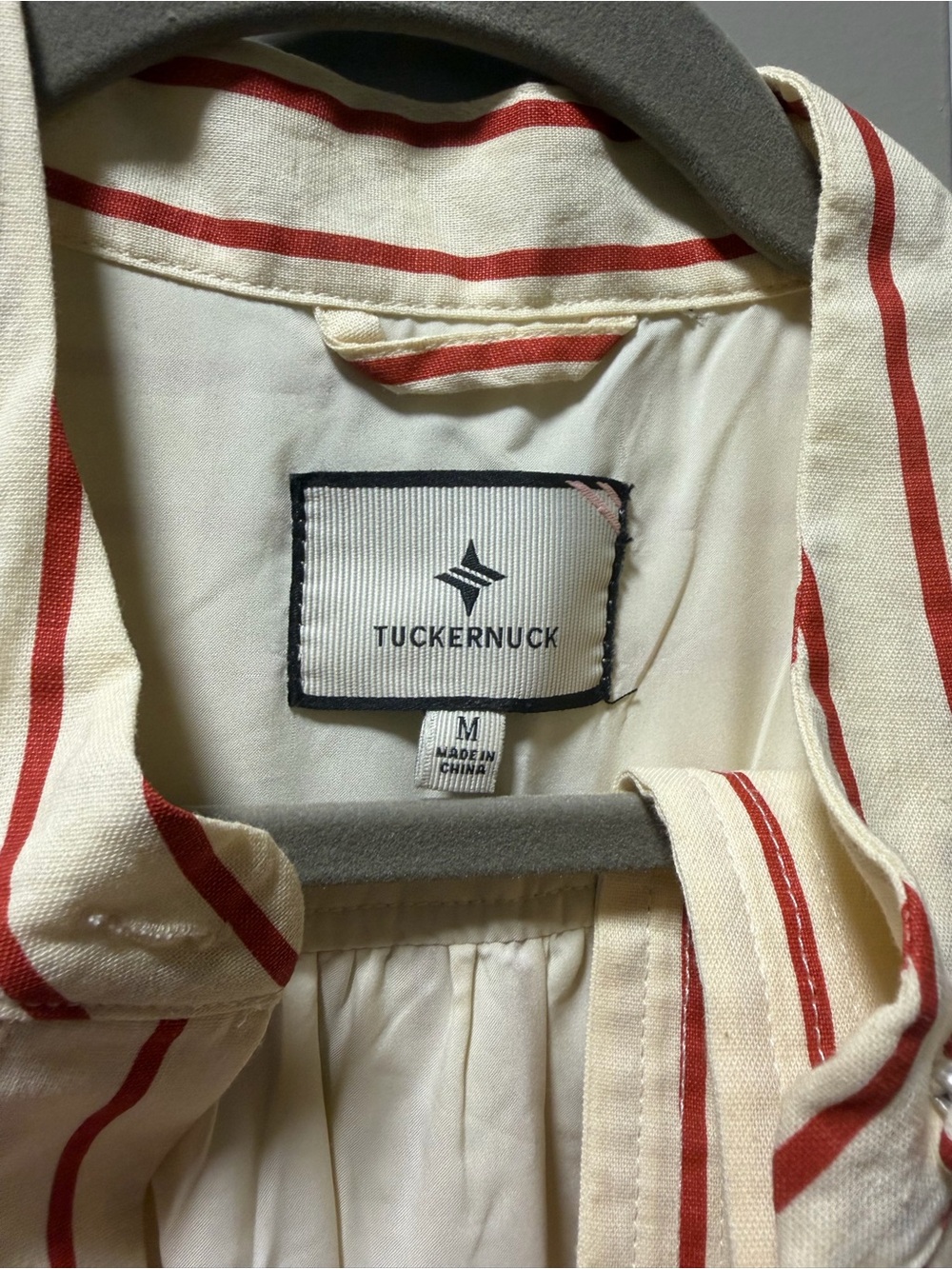 Tuckernuck Cream Midi Dress with Red Stripes and Tie Waist - Picture 3 of 4